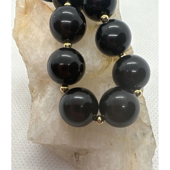 Vintage Monet Signed Graduated Round Black Plastic Beaded 19'' Necklace Retro - Picture 5 of 9